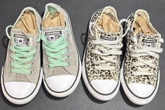 Lot of 2 Youth Shoes Converse All Star Chuck Taylor Size 11 & 12 Gray & Leopard