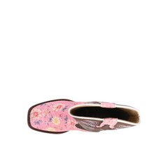 Roper Glitter Floral Embroidered Square Toe Cowboy Toddler Girls Brown, Pink Ca