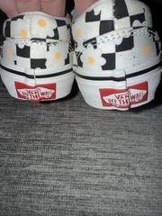VANS Sunflower Checkerboard Kids Sneakers White Black Yellow Floral Canvas