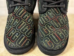 UGG Neumel II Graphic Rainbow Stitch Black Suede Lace Up Boots Kids Size 4 W 5.5