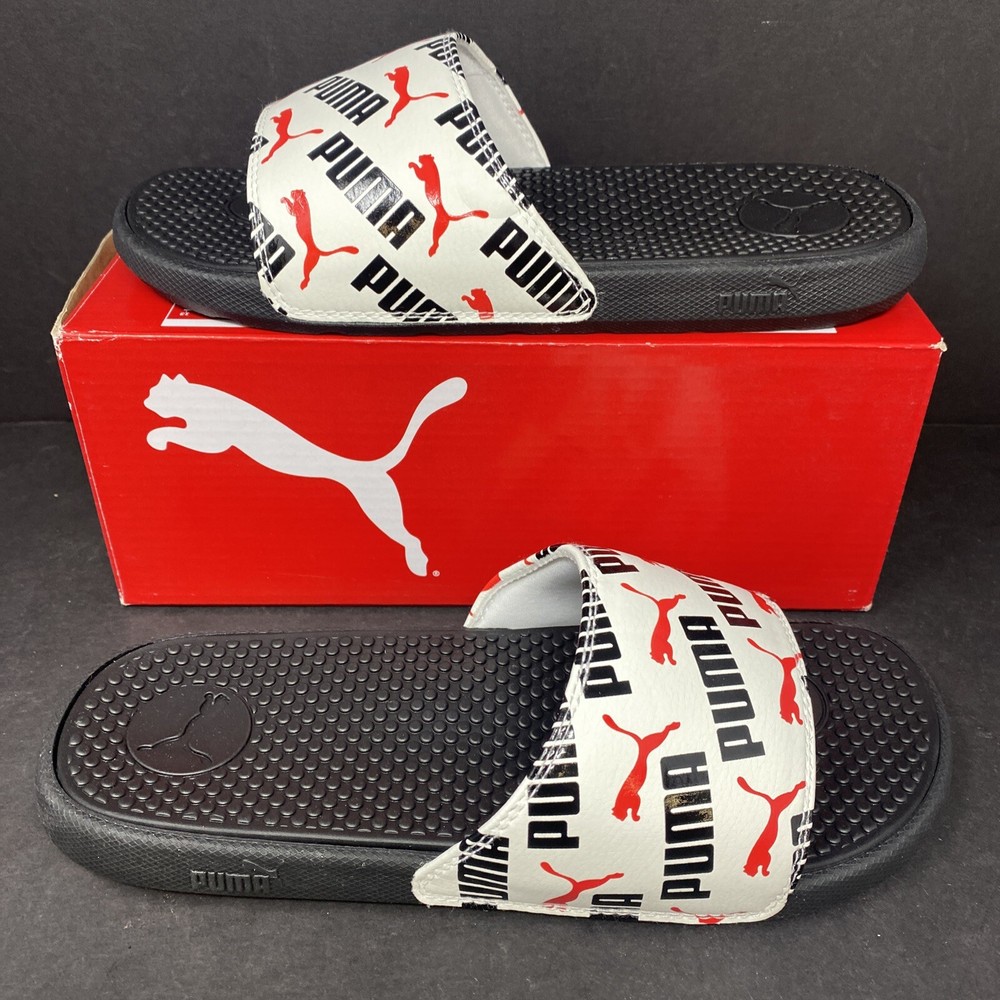 Puma Junior Size 6 Cool Cat Bold Boys BX JR Slide Sandals White Black Red Kid 6C