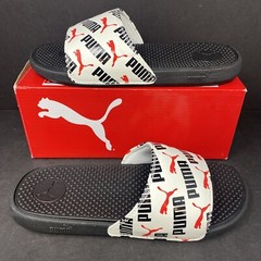 Puma Junior Size 6 Cool Cat Bold Boys BX JR Slide Sandals White Black Red Kid 6C