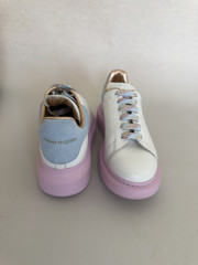 Alexander McQueen Kids Oversized Leather Sneakers (White with blue heel tab and