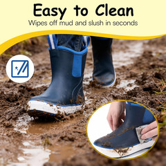 Waterproof Rubber Rain Boots for Kids – Youth Ankle Muck Boots, Non-Slip Natural