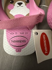 NWT HAVAIANAS FLIP FLOPS Pink & Brown Teddy BEAR Back Strap US 7 CHILD SANDALS