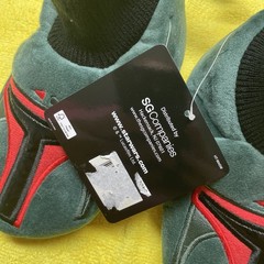 Star Wars Disney Mandalorian Kids Slippers L 9-10 Fett Green & Red New A/23