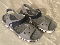 Crocs Kids Crocband Croslite Strap Fastening Sandal Gray/Navy Sz C13