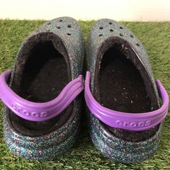 Crocs Classic Lined Clogs Black Purple Sparkles Size J5 JUNIOR
