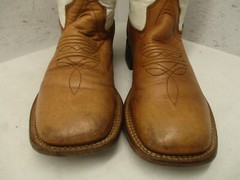 Old West Brown White Leather Cross Square Toe Cowboy Boots Size 2 Style BSC1841