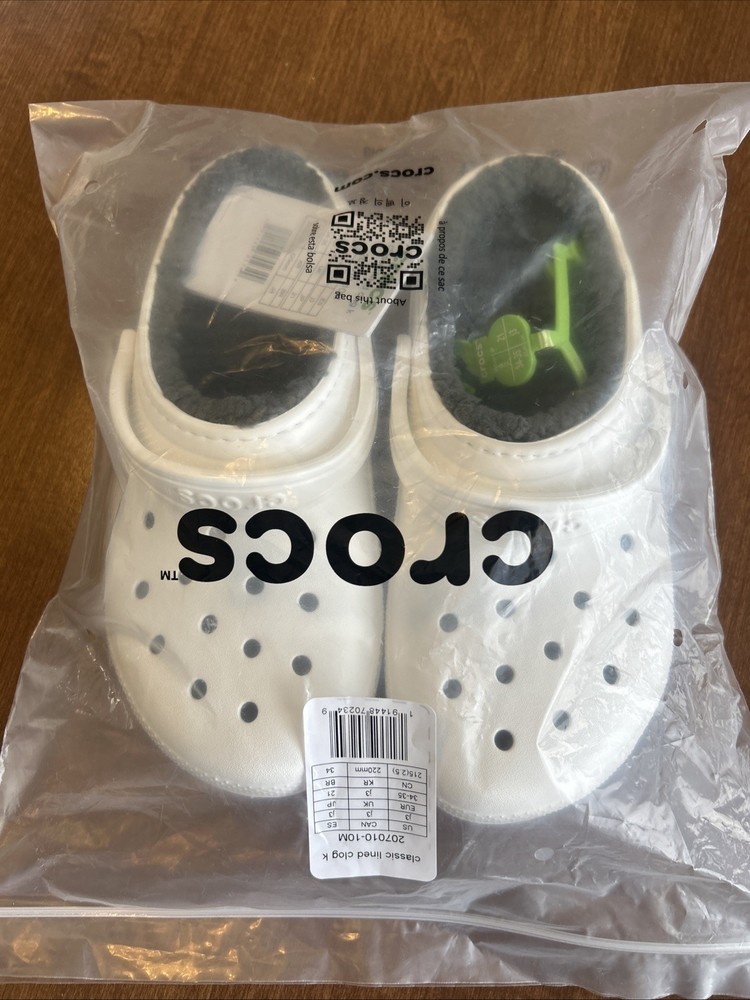 Crocs Classic Lined Clog White Size J3 Brand New