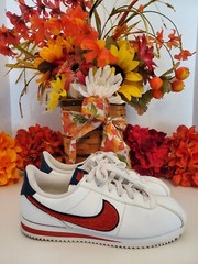 Nike ~ Cortez ~Basic Leather SE Low Shoes Size 7Y / 8 1/2W~White /Red /Blue