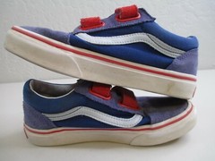 Vans Leather Red White Blue purple low top sneakers sz 2 unisex kids