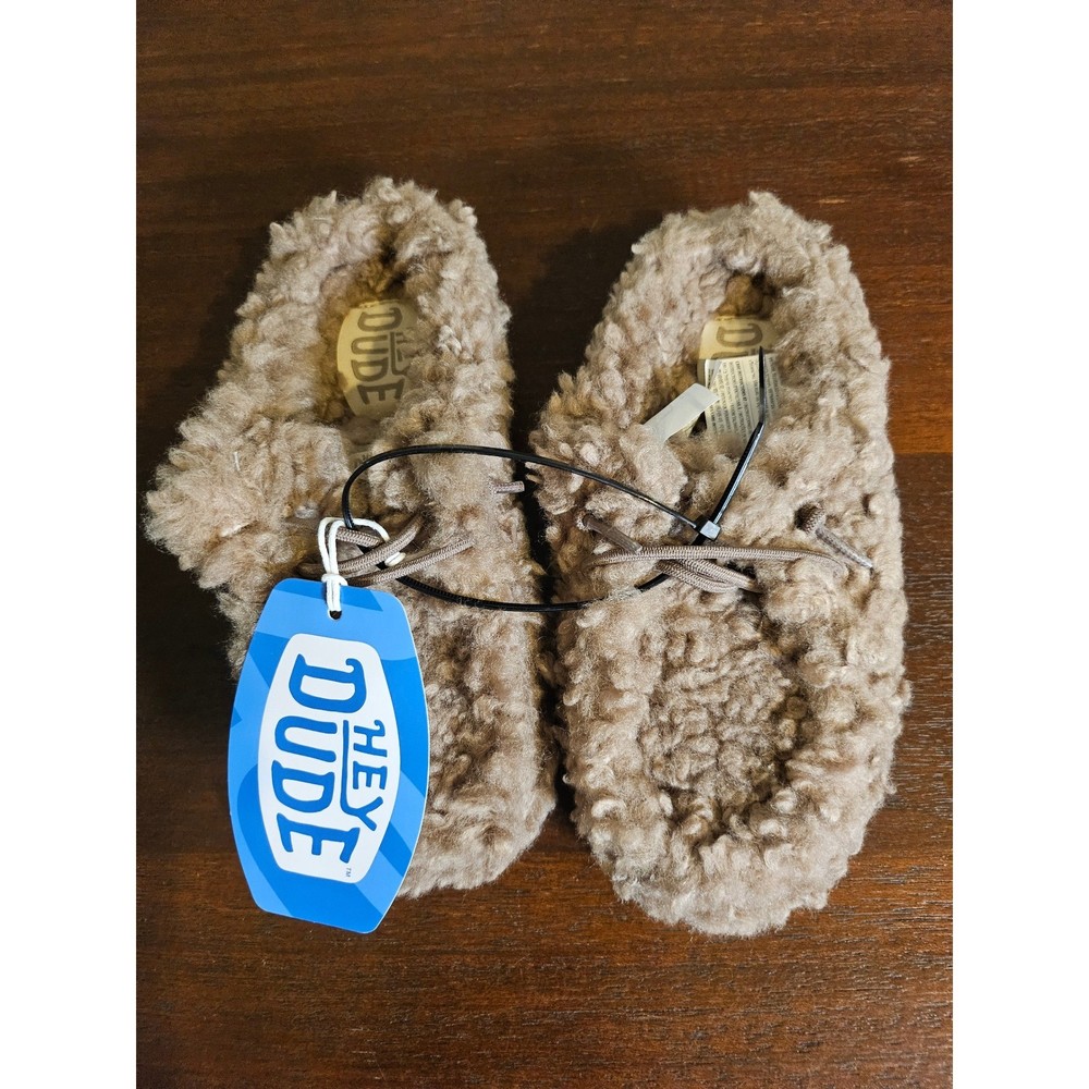 Hey Dude Wendy Slipper Kids Size C13 Brown Faux Shearling Moccasin Slip On Shoes