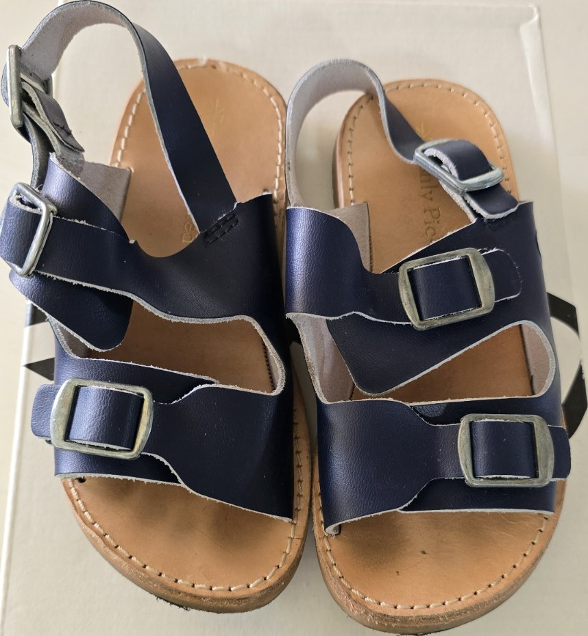 Freshly Picked Delray Sandal Maritime Navy Kids Size 9 Leather Buckle Adjustable