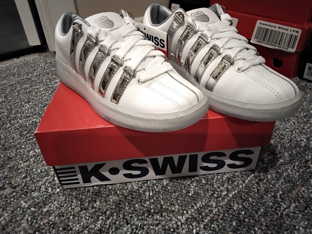 K-Swiss Classic 2000 LE White Chrome Silver Sneakers 86564 155 M Size 4.5-#