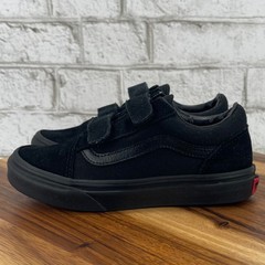 Vans Little Kids Old Skool V Blackout Suede Canvas Hook & Loop Shoes Sz. 2