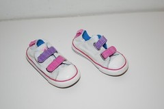 Converse All Star White Pink Purple Low Tops Sneakers Shoes Size 8Y Hook & Loop