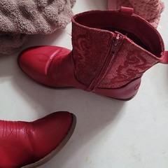 Pawz Unisex Kids Red Man Made Western Ankle Boots Zip Closure US 2