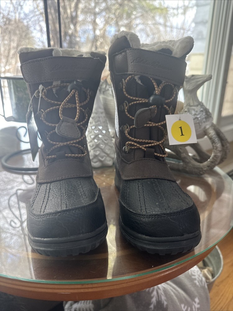 EDDIE BAUER Children Insulated Snow BOOTS SIZE 1M BROWN Brand New
