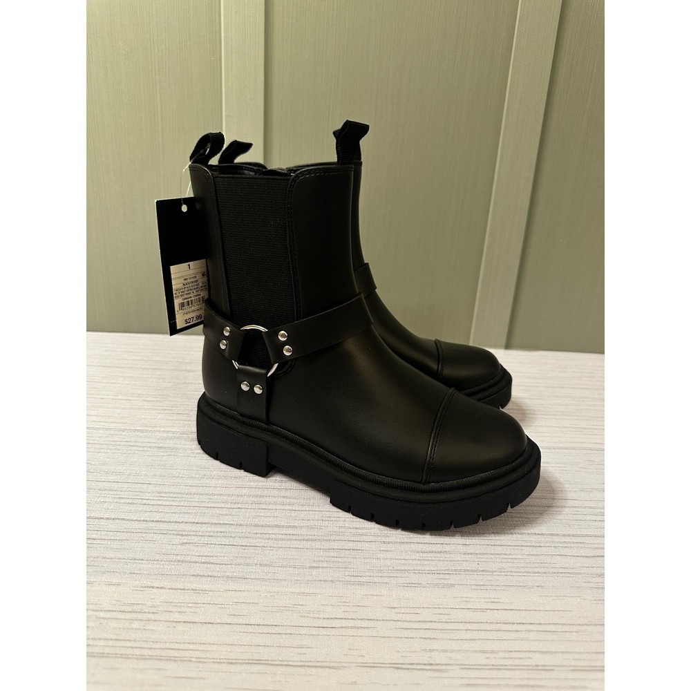 Art Class Crosby Black Harness Moto Boots Kids Size 1 NWT 093120125