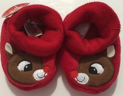 RUDOLPH Booties SLIPPERS Infant Toddler Sm 3-4 Non Skid Red Nosed Reindeer