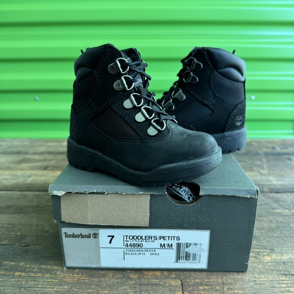 Timberland 6in Black On Black Field Boots Size 7 Toddlers New In Box 44890