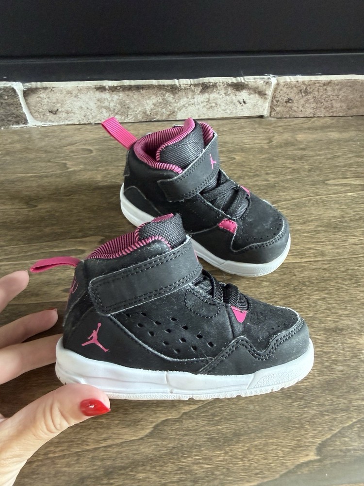 Jordan Flight Toddler High Top Sneaker Black Pink White Hook & Loop US 5C