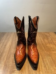 Admirable Ostrich Print Leather Kids Black Brown Cowboy Boots US 13 MEX 20