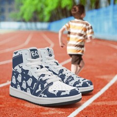 Kids Cute Ghosts & Bats High Tops Navy & Blue Sneakers Spooky Christmas Shoes