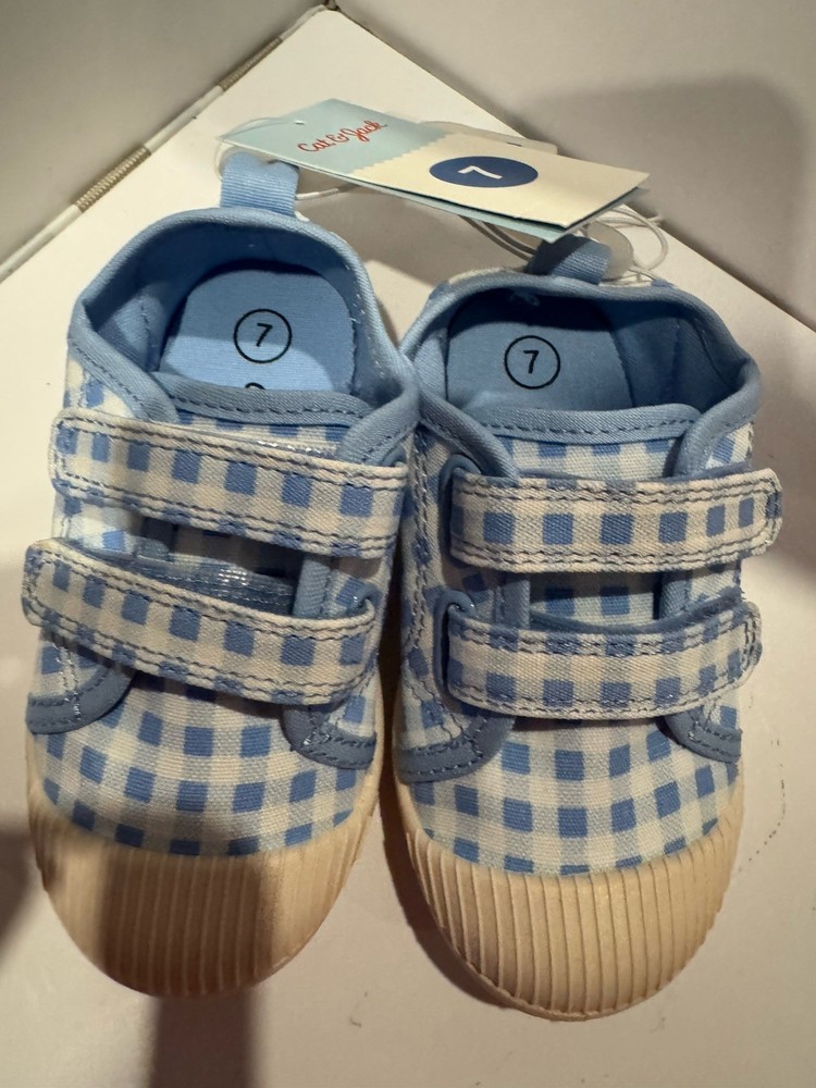 Cat & Jack Blue White Gingham Sneakers Unisex Kids Hook & Loop US 7
