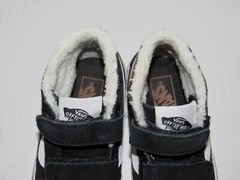 Vans Sk8 Mid Hook & Loop Black Suede Flannel Fur Shoes Kids Toddler Size 11.5