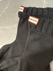 HUNTER Cable Knit Boot Socks Kids Black Fleece Knit Cuff Liner Sz Medium (11-13)