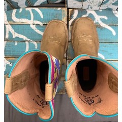 Roper Daisies Leather Boots Handcrafted Tan/Pink/Blue Youth Kids Size 2