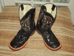 Mexico Square Toe Cowboy Western Boots Black Caiman Embossed Youth sz 13 Mex 20