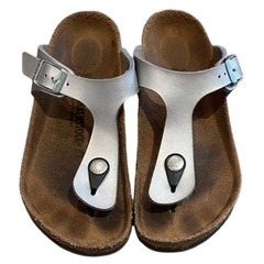 Birkenstock Gizeh Silver Birko-FlorThong Sandal Shoes Size EU 33 US 2-2.5