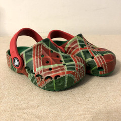 Christmas Plaid Crocs Kids Classic Clogs Red Green Holiday Slip On Shoes