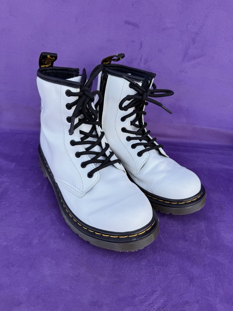Dr.Martens Air Wair White Leather Boots With Zipper 1460 J US Size 3 Unisex