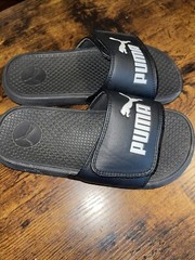 Puma Cool Cat Junior Casual Beach Slide Flip Flop Black With White Logo Size 2c