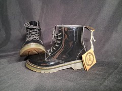 Dr Martens 1460 J Boots Youth Size 4 M Black Patent Leather Zip Lace Up Combat
