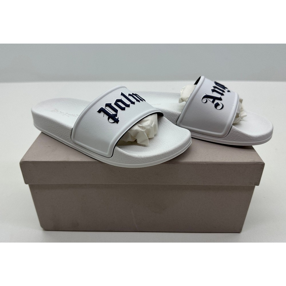 Palm Angels Kids Logo Pool Slider White/Navy Blue Size 33 NIB #22S