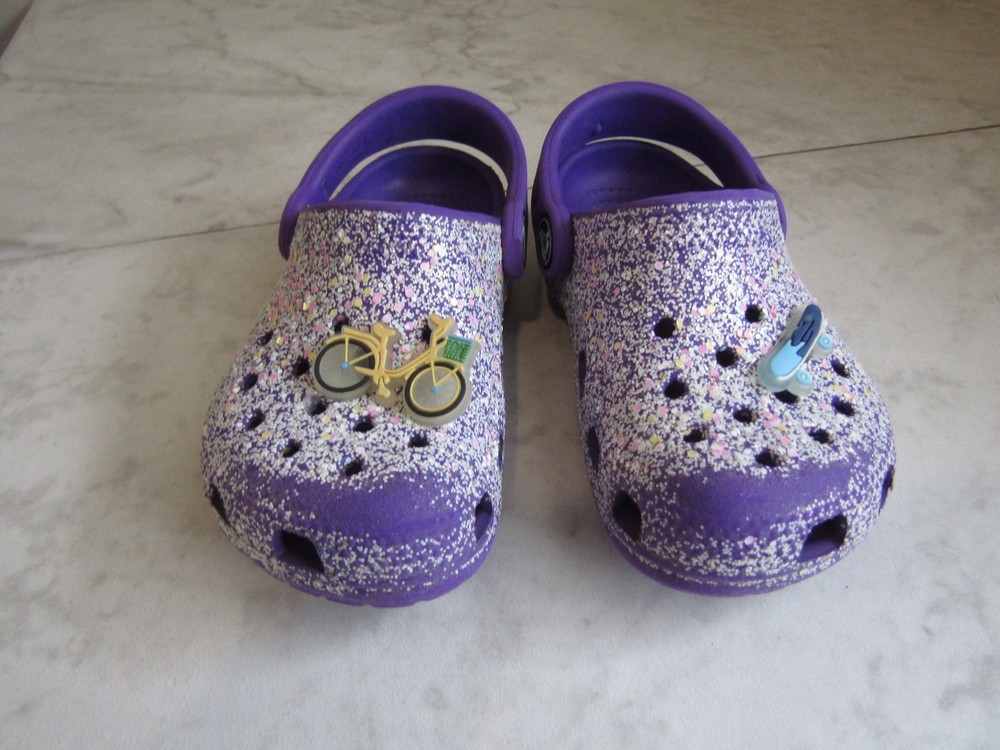 Crocs Iconic Comfort Classic Sparkle w/Jibbitz Slip On Clog Shoes Children’s 8