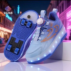 Kids LED Roller Shoes Wheel Skate Sneakers Light Up Rotary Buckle EUR 34