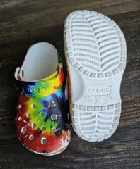 Crocs Classic Clog Kids C9 Rainbow Tie Dye Slip On Shoes Multicolor