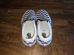 NWOB Vans Classic Slip-On Checkerboard Shoes Black / White sz 3Y