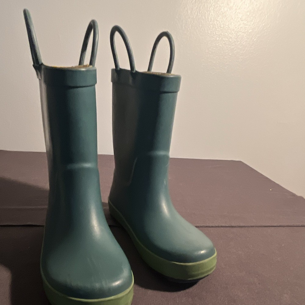 Target Kids Dinosaur Rain Boots Blue/Green Yellow Spikes Pull-On Mid-Calf 12