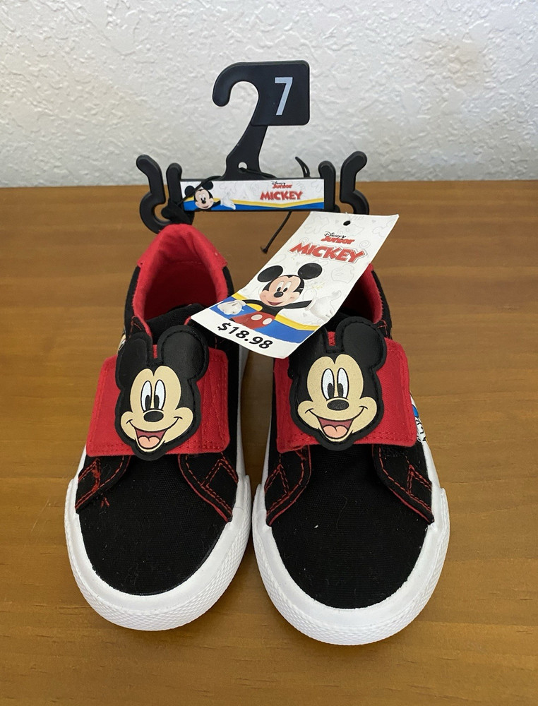 Disney Junior Mickey Mouse Kids Sneakers Sz 7 Black/Red Hook & Loop Low Top