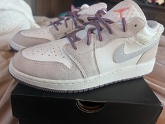 Jordan Air Jordan 1 Low White Gray Purple Unisex Athletic Sneakers 6.5Y