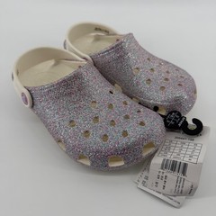Crocs Clogs Kids J3 Silver Classic Glitter Clog K 205441-159 Sparkly Slip On