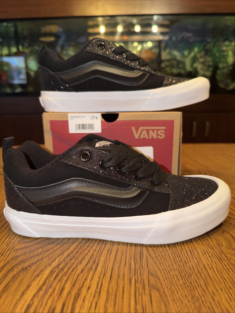 Size 4.5 Kids Vans Knu Skool Dazzled Black Glitter