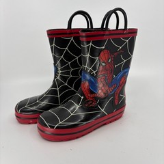 Marvel Spider-Man Kids Rain Boots Size 11 Black Red Rubber Pull Handle Wellies